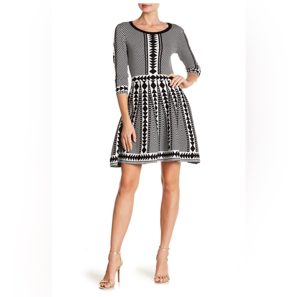 Nina Leonard Geometric Print Sweater Dress